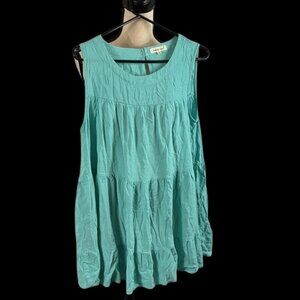 Indigo Teal Sleeveless Tunic Dress – Flowy Tiered Style (XL)